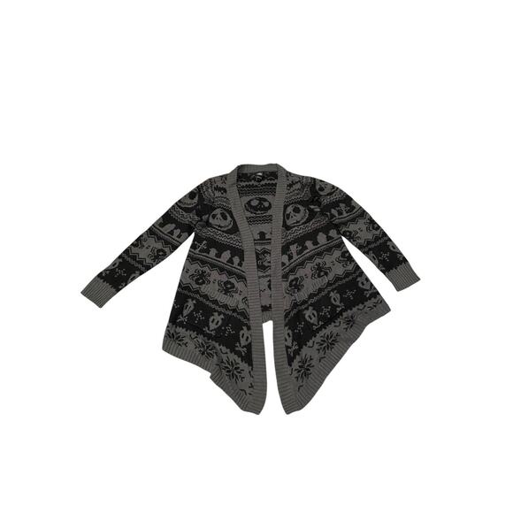 Disney Nightmare Before Christmas Sweater Women L Black Gray Open Front Cardigan - Picture 1 of 7